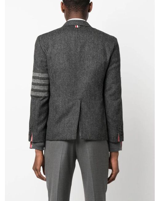 Thom Browne Black Tailored Suit Jacket With Notch Lapel And Signature Stripes for men