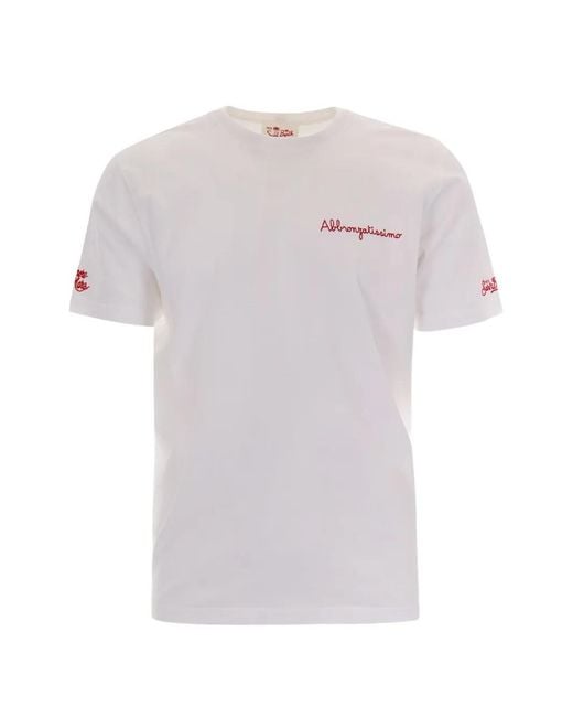 Mc2 Saint Barth White Portofino Slogan-Embroidered T-Shirt for men