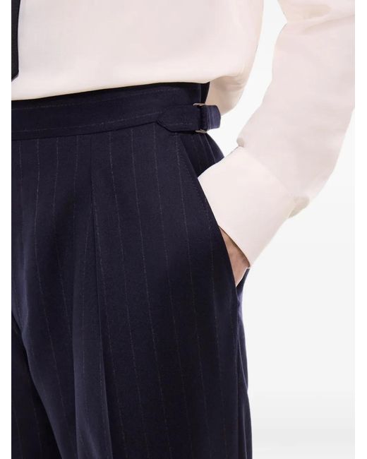 Fursac Blue Pinstripe-Pattern Pleated Trousers for men