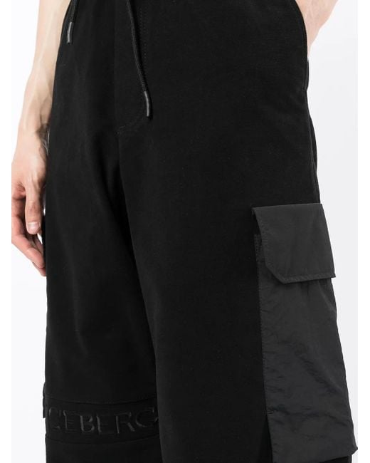 Iceberg Black Side Cargo-Pocket Trousers for men