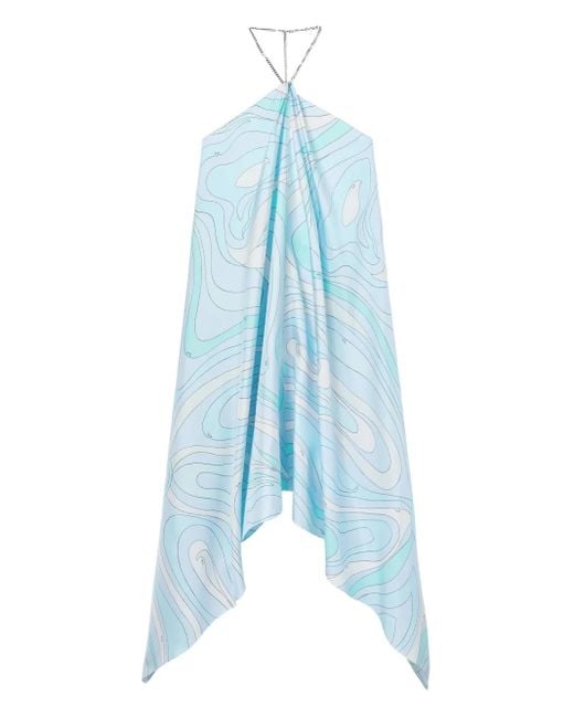 Emilio Pucci Blue Marmo-Print Silk Midi Dress