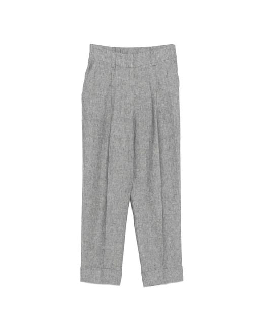 Peserico Gray Pleated Cuffed Trousers