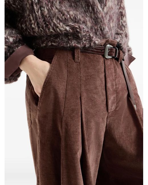 Brunello Cucinelli Brown Stretch Cotton And Cashmere Corduroy Five-Pocket Baggy Trousers With Monili