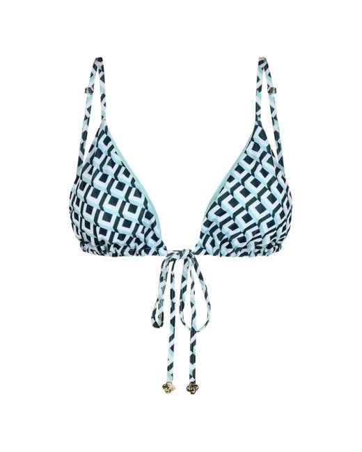 Casablanca Blue Cubist Cc Monogram String Bikini Top
