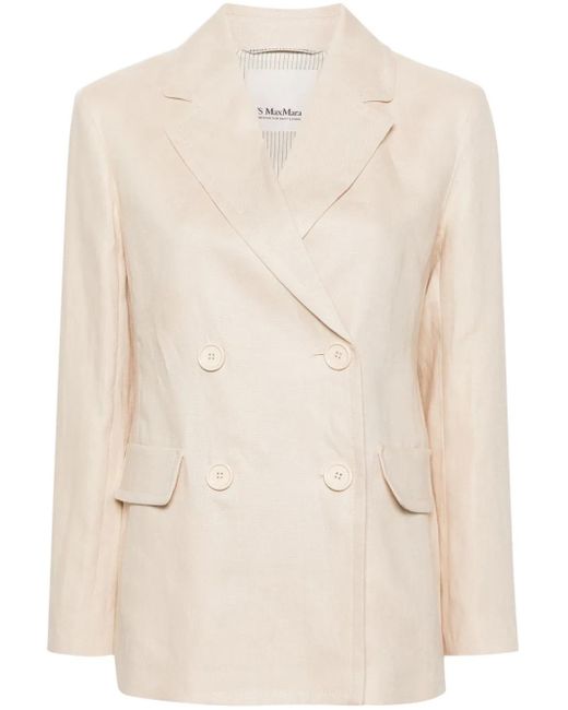 Max Mara Natural Laura Double-Breasted Linen Blazer