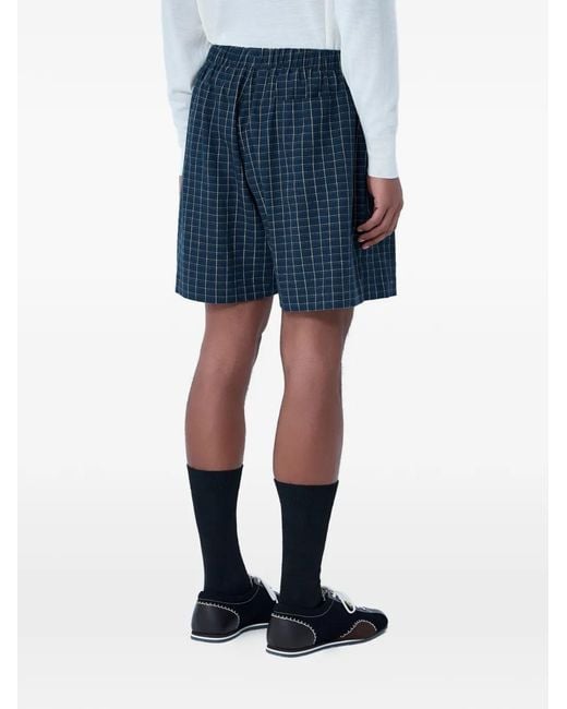 Wales Bonner Blue Checked Elasticated Tailored Shorts for men