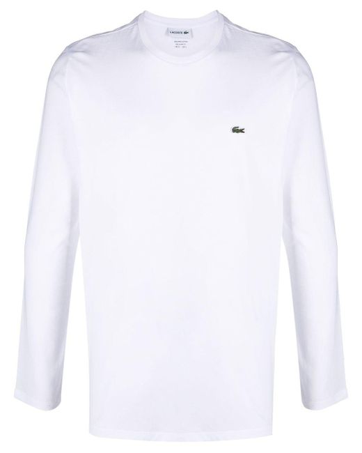 Lacoste Cotton Appliqué-logo Long-sleeve T-shirt in White for Men | Lyst