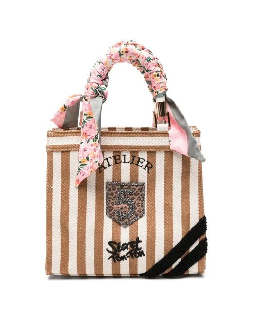 Secret Pon-pon White Small Saint Tropez Striped Tote Bag