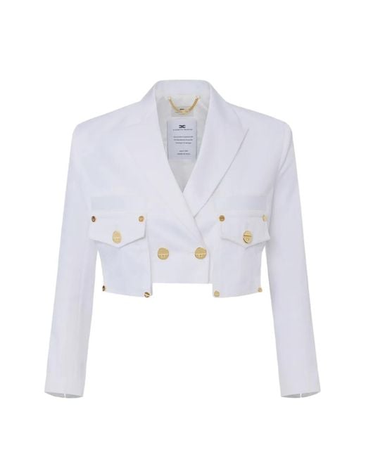 Elisabetta Franchi White Blazer Croisé À Poche Poitrine