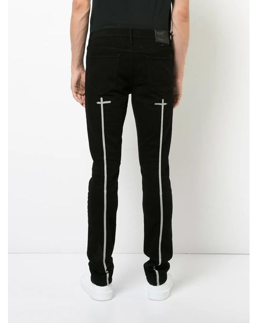 RTA Black Knee Embroidered Jeans for men