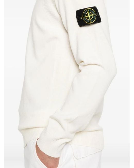 Stone Island White Stretch Wool Crewneck Sweater With Reverse Stitch Details for men