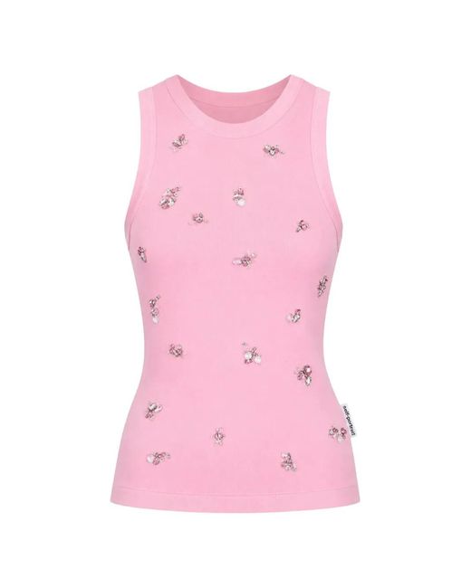 Des Phemmes Pink Crystal-Embellished Ribbed Tank Top