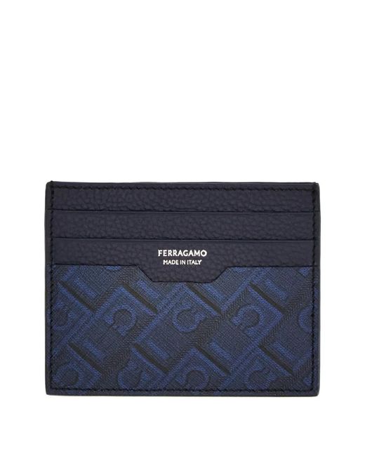 Ferragamo Blue Monogram Credit-Card Holder for men