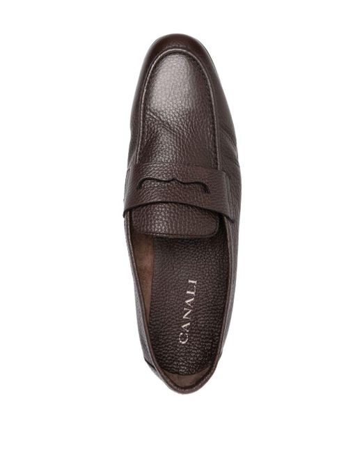 Canali Gray Grained Leather Loafers for men
