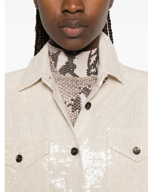 Kiton White Sequin-Embellished Button-Up Jacket