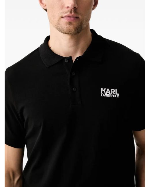 Karl Lagerfeld Black Logo-Print Short-Sleeve Polo Shirt for men