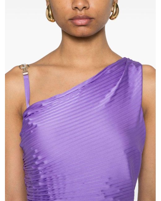 Liu Jo Purple One-shoulder Pleated Midi Dress