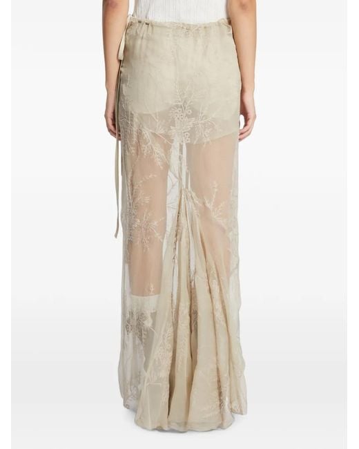 Ann Demeulemeester Natural Embroidered Silk-Voile Maxi Skirt