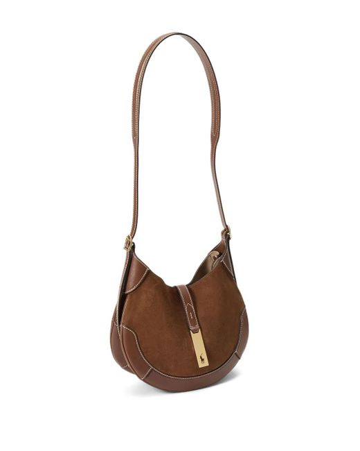 Polo Ralph Lauren Brown Polo Id Suede Leather Small Shoulder Bag