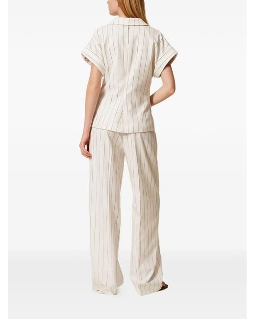 Twinset White Pinstripe Palazzo Trousers