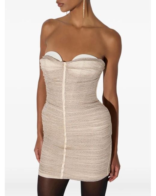 Elisabetta Franchi Natural Polka-Dot Draped Silk Dress