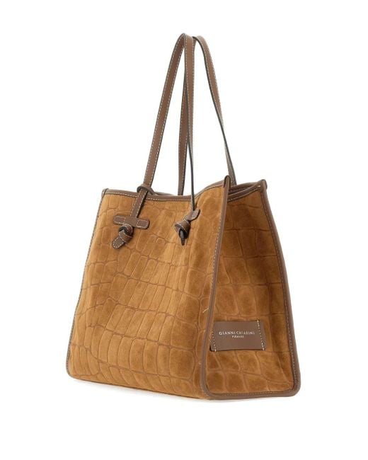 MARCELLA CLUB Brown Crocodile-Embossed Tote Bag