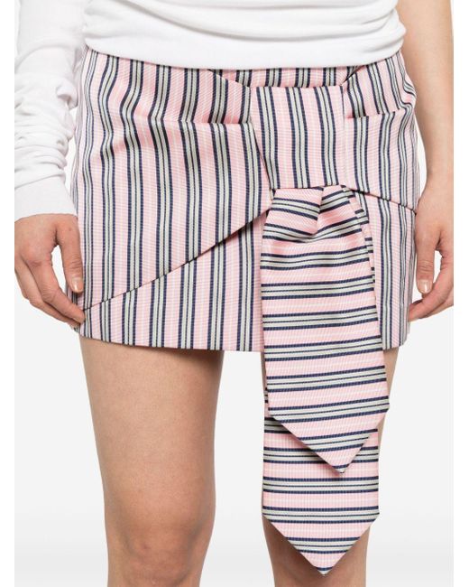 DSquared² White Tie-knot Striped Mini Skirt