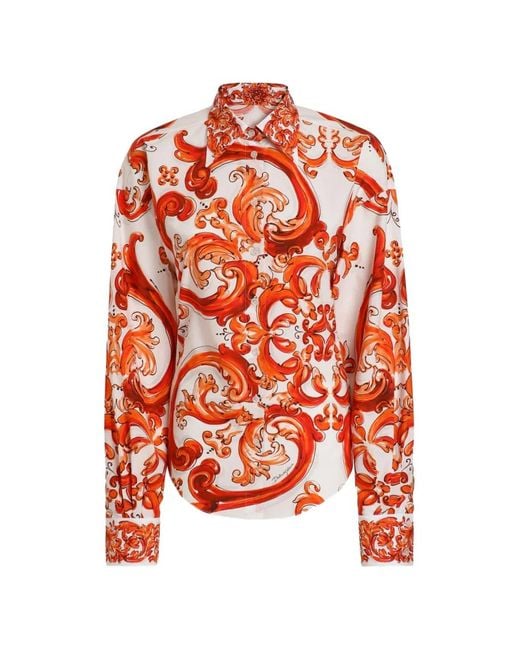 Dolce & Gabbana Popeline Shirt Met Print in het Red