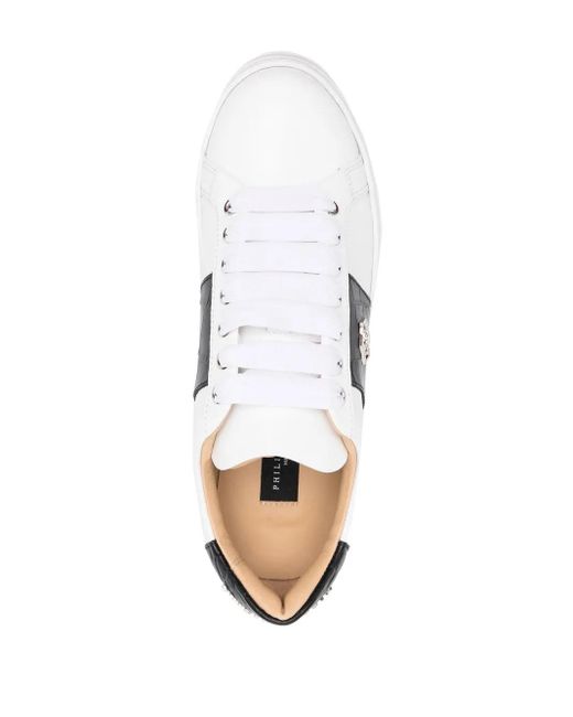 Philipp Plein White Leather Logo-Plaque Sneakers