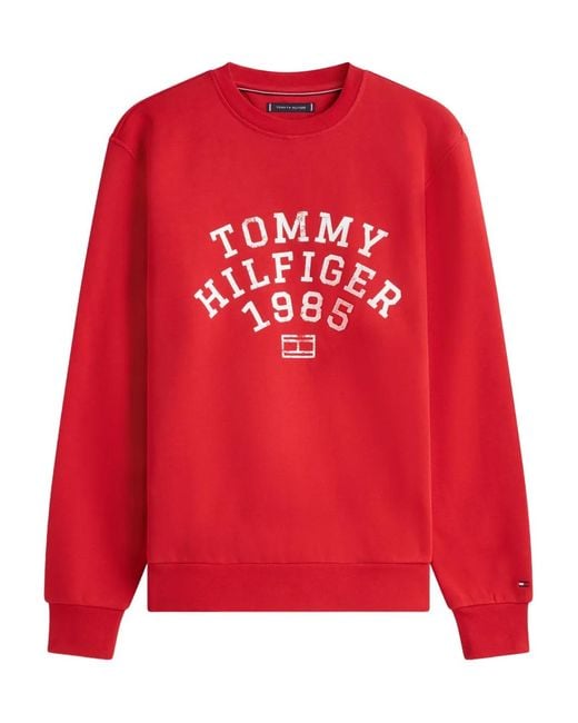 Tommy Hilfiger Red Logo-Printed Sweatshirt for men