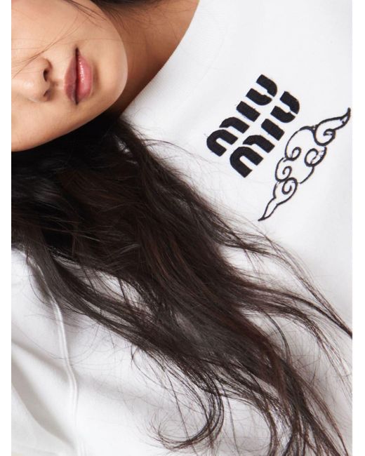 Miu Miu White Logo-embroidered Cotton Sweatshirt