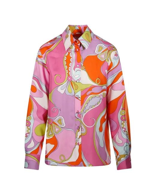 Emilio Pucci White Abstract-Print Silk Shirt