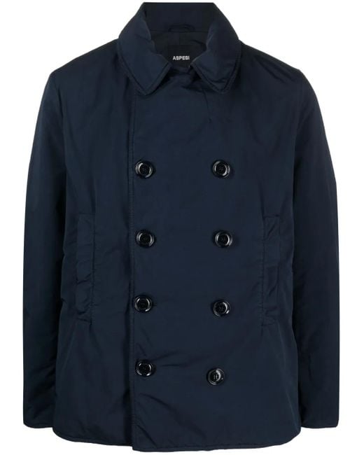Aspesi Blue Long-Sleeve Double-Breasted Jacket for men