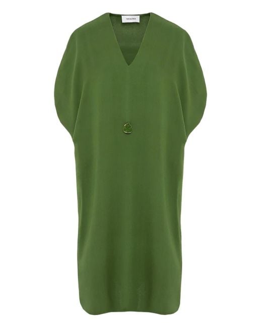 Yves Salomon Green Draped Twist-Front Midi Dress