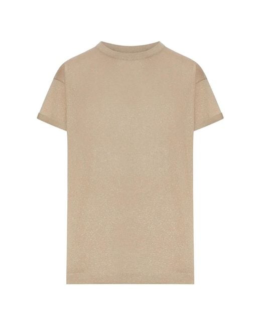 Brunello Cucinelli Natural Lurex-Knit Drop-Shoulder T-Shirt