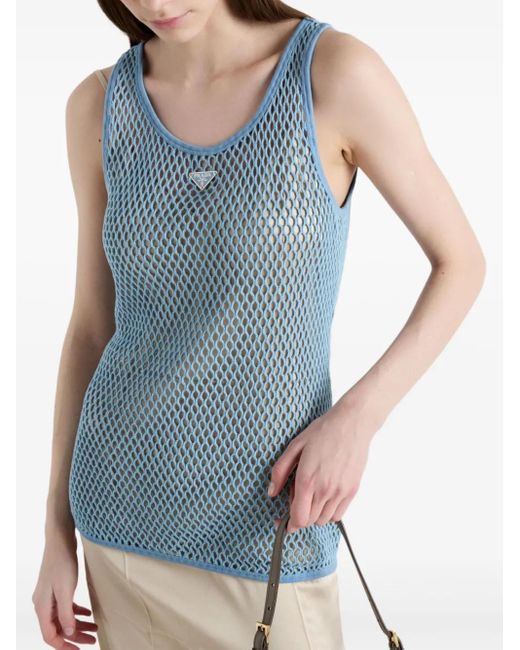 Prada Blue Cotton Mesh Tank Top