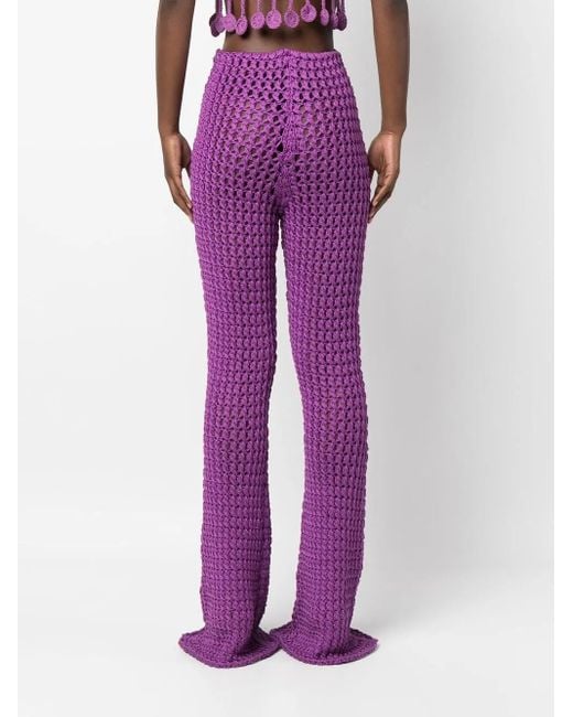 Moschino Purple Crochet-Knit Flared Trousers