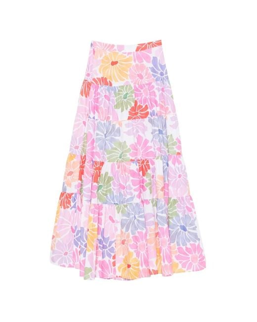 Sundress Pink Odette Floral-Print Tiered Maxi Skirts