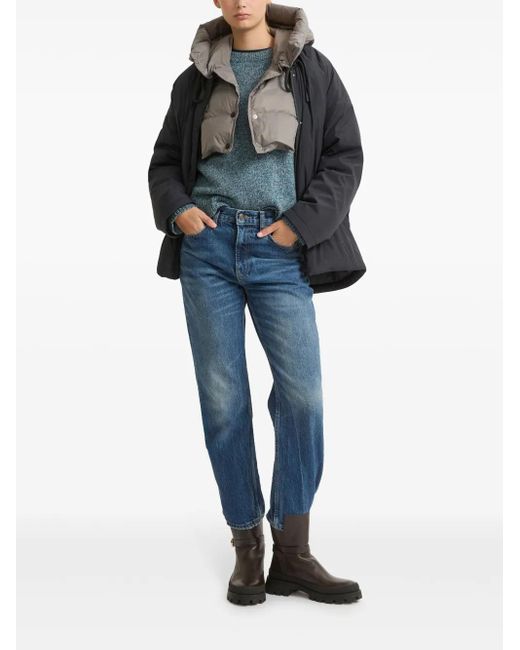 Yves Salomon Blue Drawstring-Neck Down Jacket