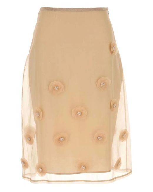 Max Mara Natural Ombrosa Floral-Embellished Midi Skirt