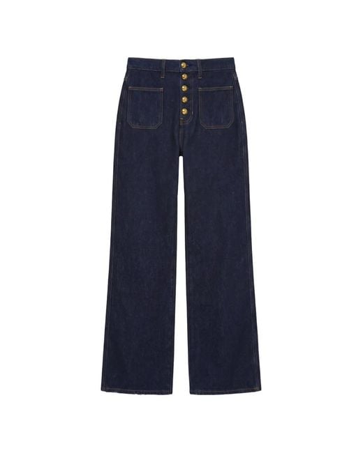 Reformation Blue Cary High-Rise Wide-Leg Jeans