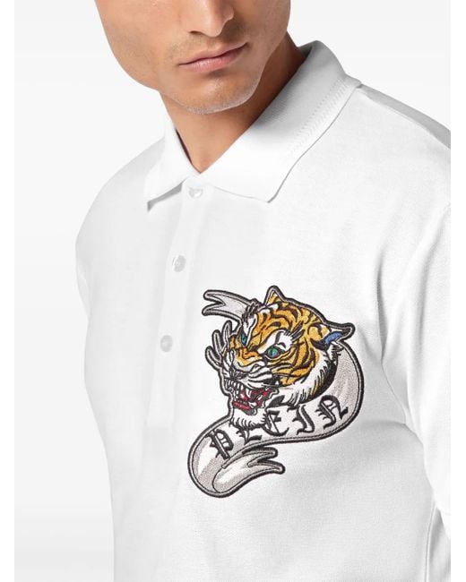 Philipp Plein White Tattoo-Embroidered Polo Shirt for men