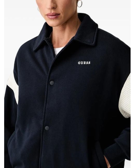 Guess Blue Logo-Embroidered Bomber Jacket