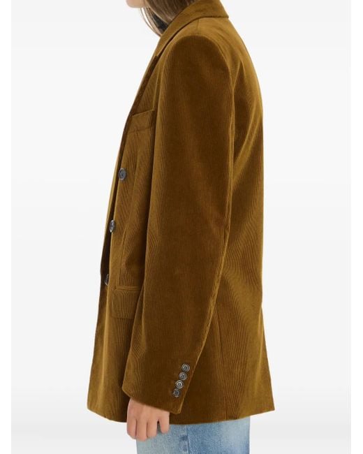 Saint Laurent Brown Corduroy Double-Breasted Blazer