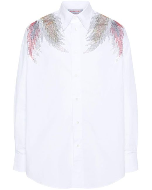 Bluemarble White Rhinestone-wings Poplin Shirt for men