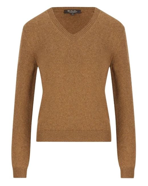 Loro Piana リブトリム Vネックセーター Brown
