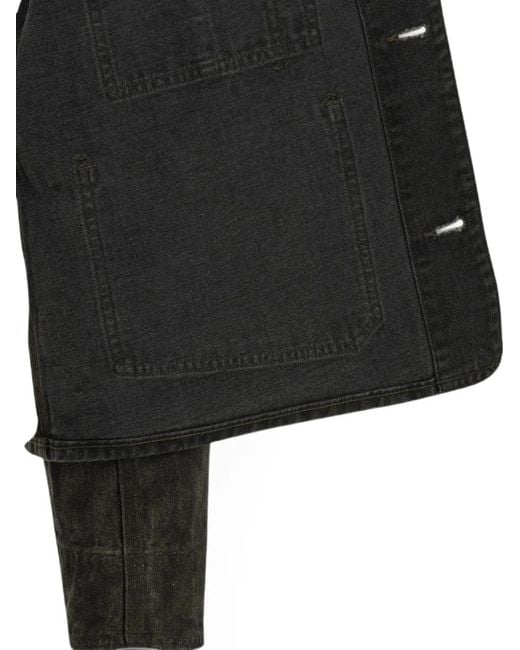 A.PRESSE Black Engineer Collarless Multi-Pocket Denim Jacket for men