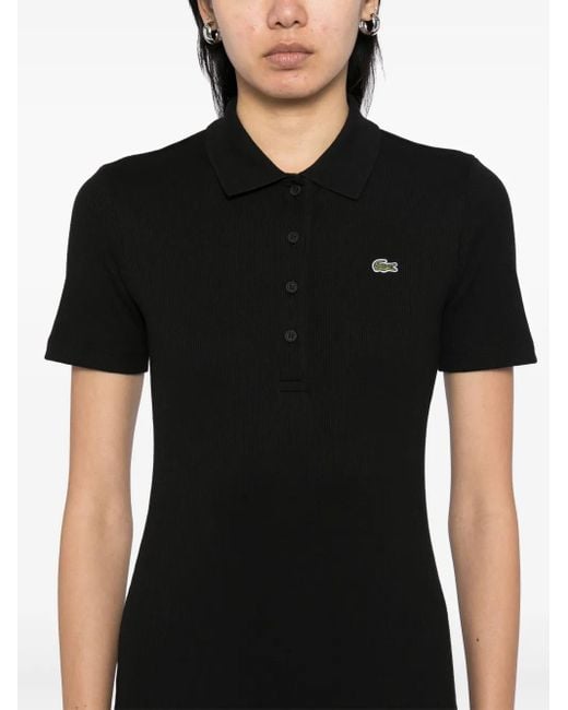 Lacoste Black Cotton Ribbed Dress
