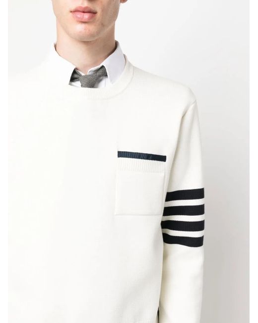 Thom Browne White Crew Neck Sweater With Logo for men
