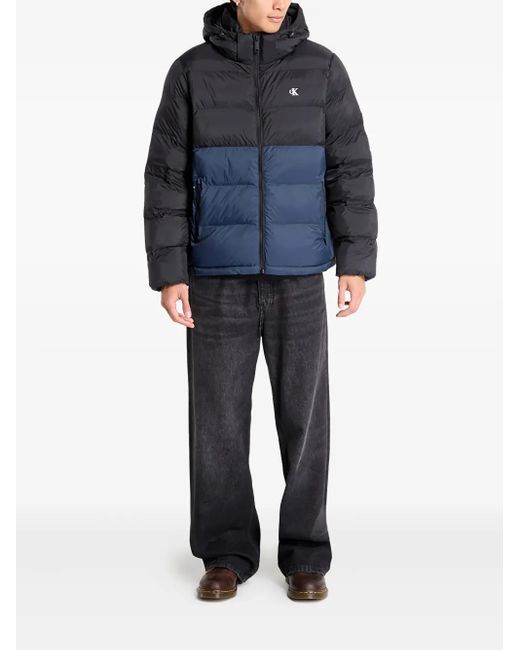 Calvin Klein Blue Hooded Colour-Block Puffer Jacket for men